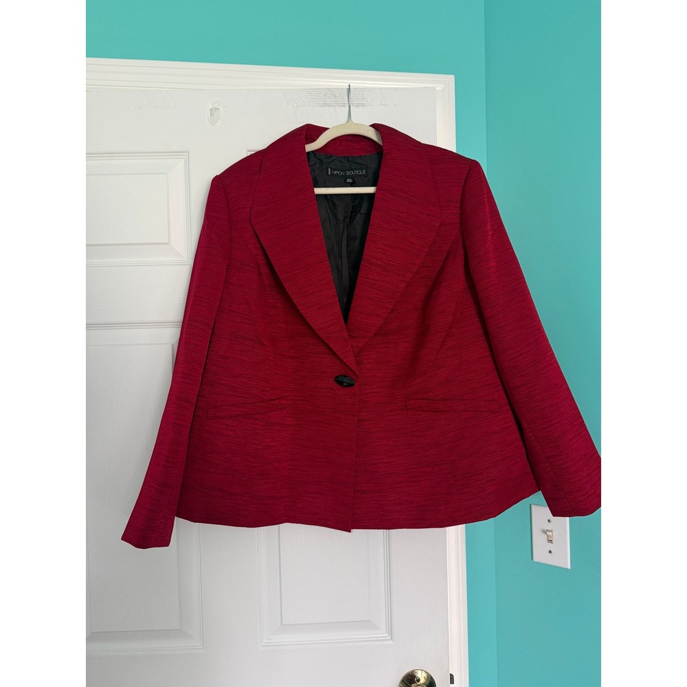 Nipon Boutique Woman Red Textured Single Button Blazer Jacket Plus Size 18W
